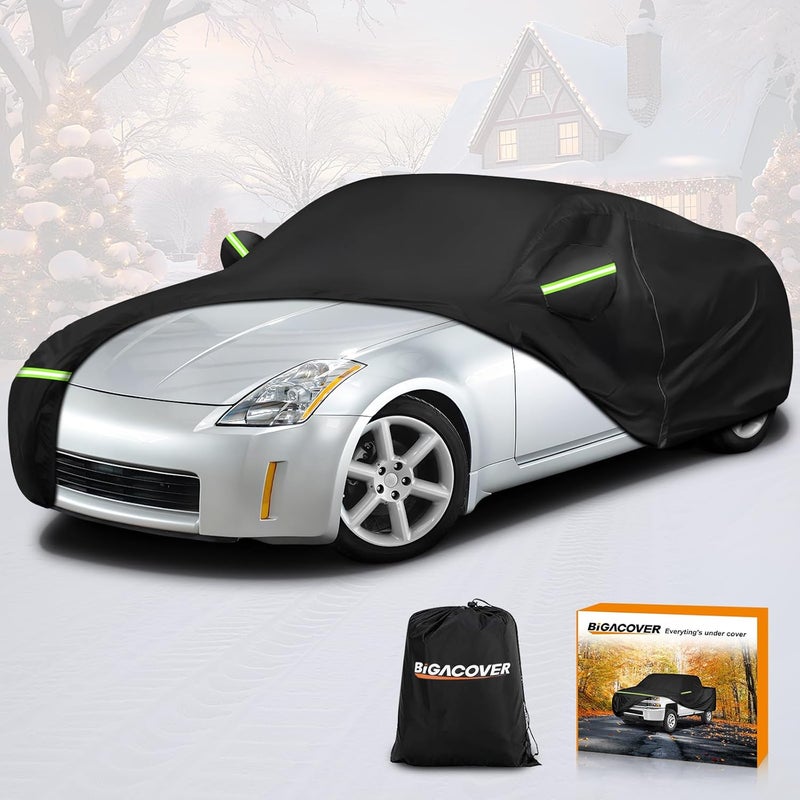 BIGACOVER Car Cover Waterproof for 2003-2009 Nissan 350Z, Waterproof 210D Oxford Cloth and Cotton Cover Outdoor Full Car Covers with Zipper Windproof Heavy Duty All Weather with Wind, Sun, UV and Dust Protectio - Image 1